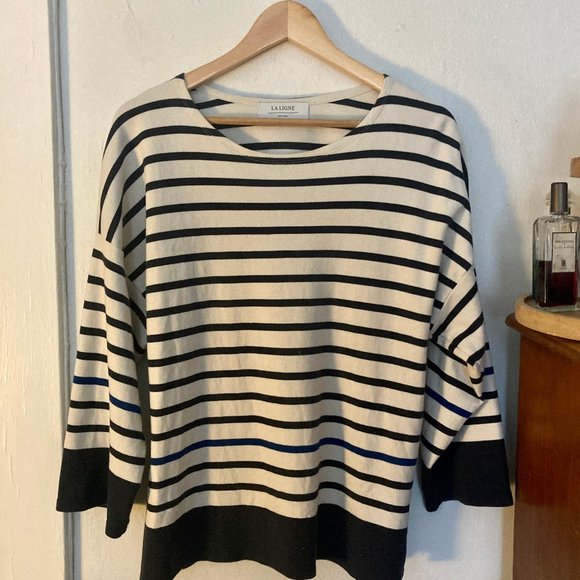 La Ligne French Navy Striped 100% Cotton Tee - Size Large - Picture 2 of 9